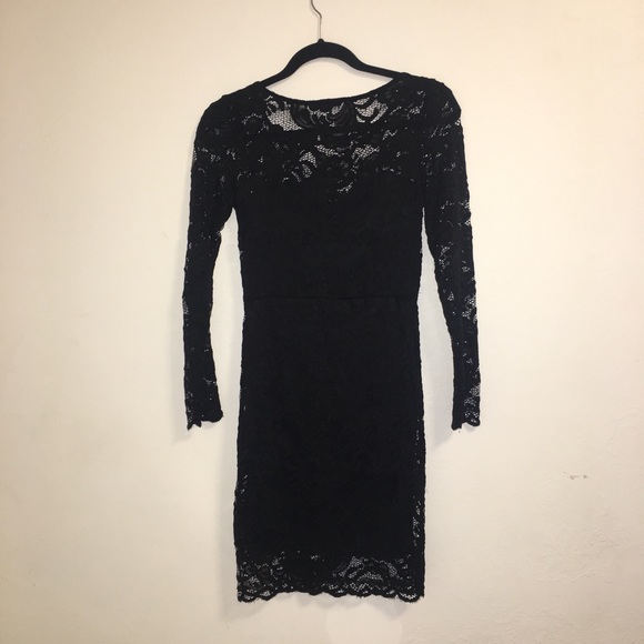 Black Floral Long Sleeve Bodycon Dress - Picture 4 of 6